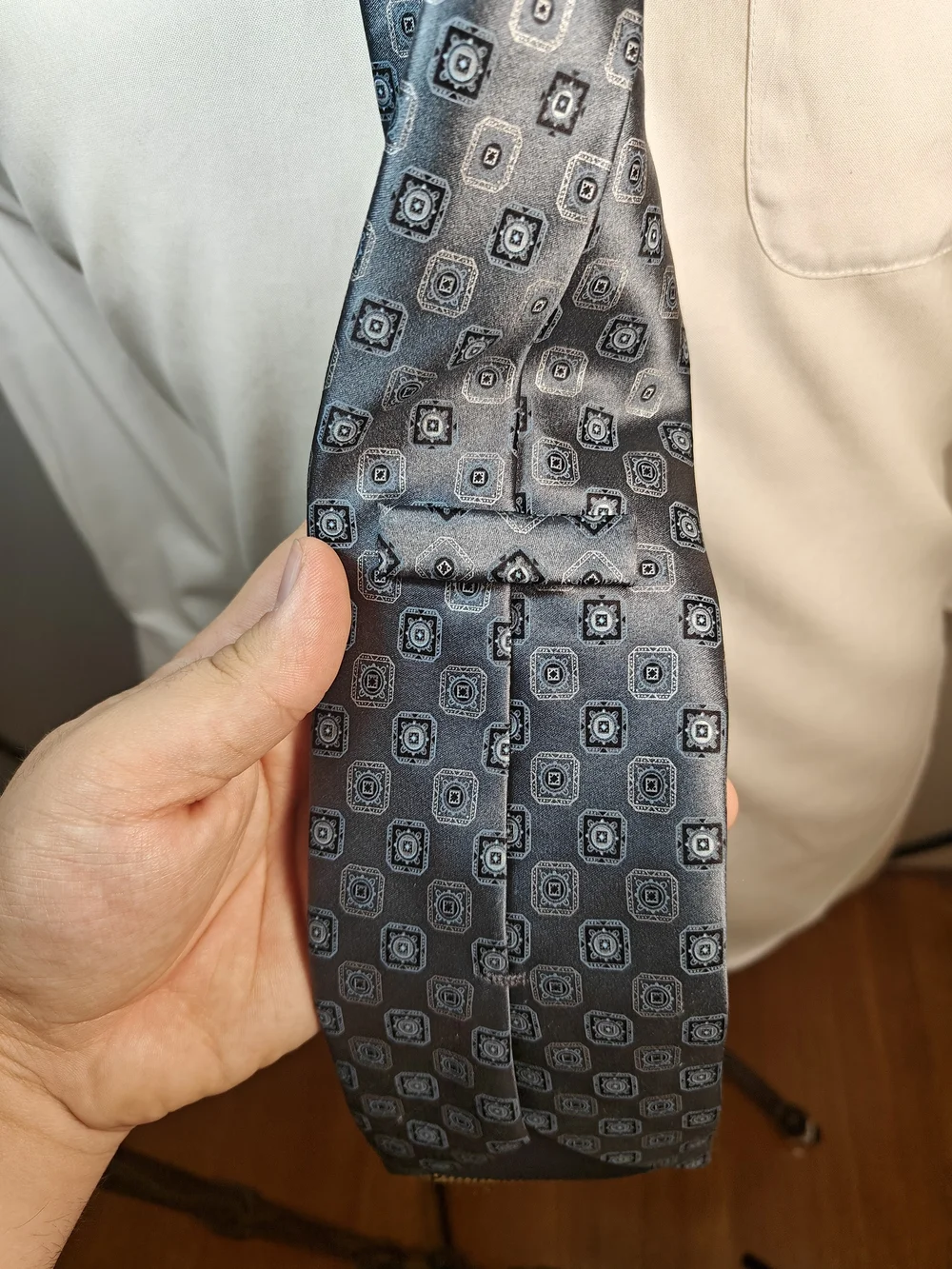 Ermenegildo Zegna Steel Blue Medallion 100% Silk XL Long Tie Made in Italy